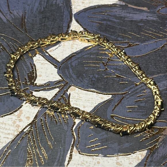 Vintage 80s Gold Vermeil and 925 Sterling Silver Faux Diamond Tennis Bracelet D1 - Picture 7 of 15